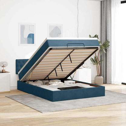 Struttura Letto Pouf con Materasso Blu 140x200cm in Velluto | homemem39