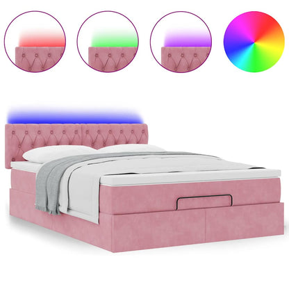 Struttura Letto Pouf con Materasso Rosa 140x200 cm in Velluto