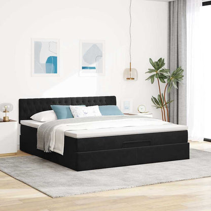 Struttura Letto Pouf con Materasso Nero 160x200 cm in Velluto