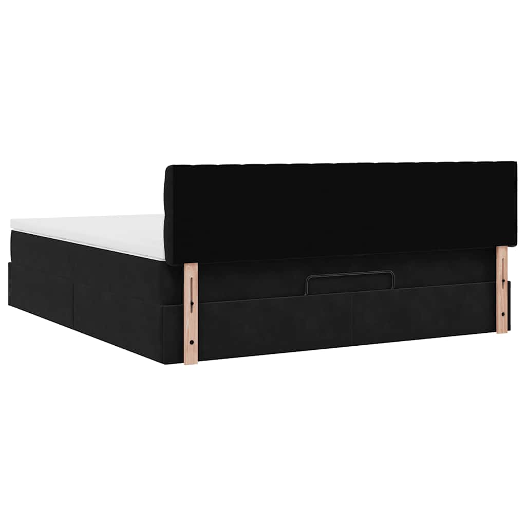Struttura Letto Pouf con Materasso Nero 160x200 cm in Velluto