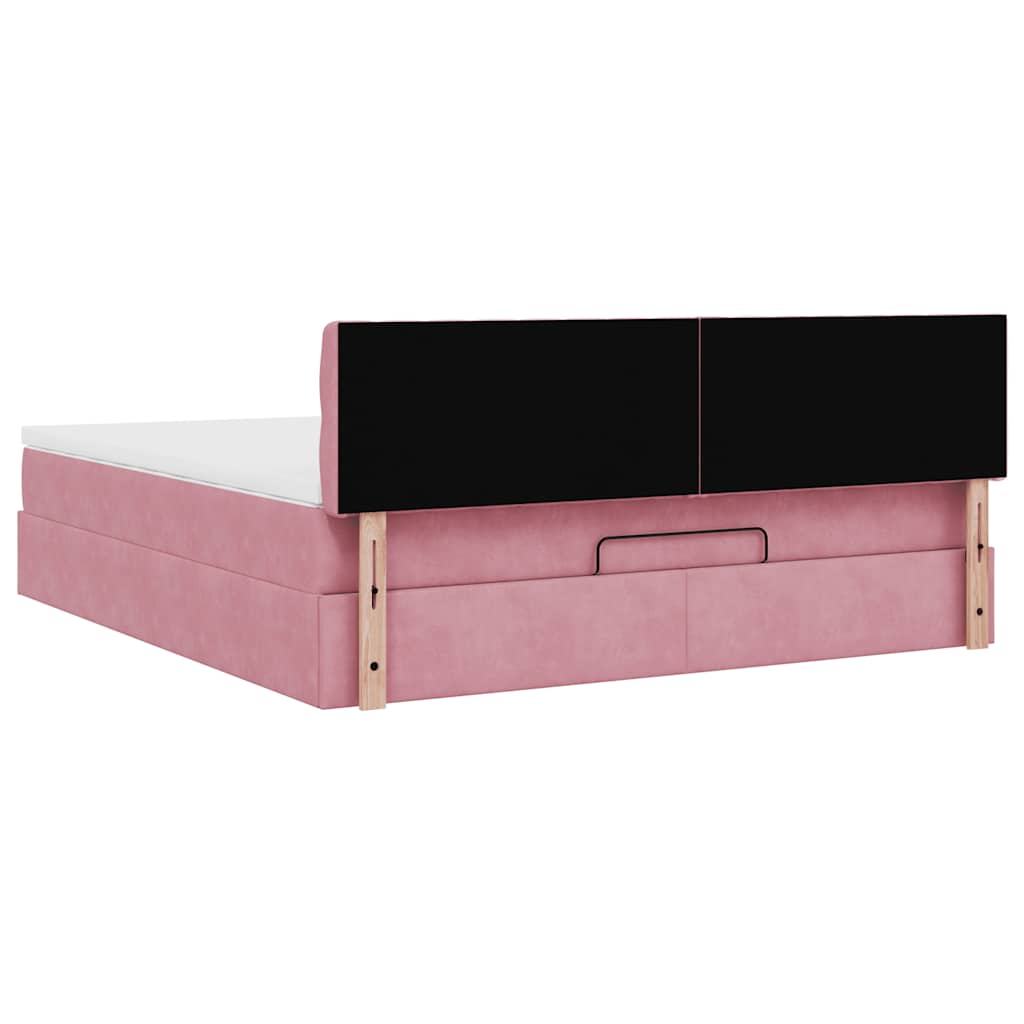 Struttura Letto Pouf con Materasso Rosa 160x200 cm in Velluto