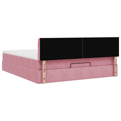 Struttura Letto Pouf con Materasso Rosa 160x200 cm in Velluto