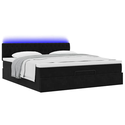Struttura Letto Pouf con Materasso Nero 180x200 cm in Velluto | homemem39