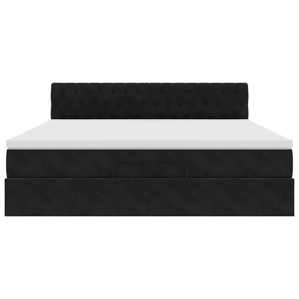 Struttura Letto Pouf con Materasso Nero 180x200 cm in Velluto
