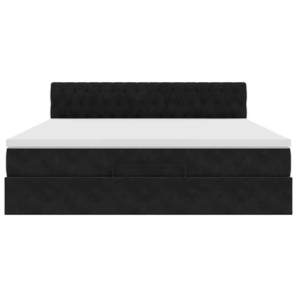 Struttura Letto Pouf con Materasso Nero 180x200 cm in Velluto