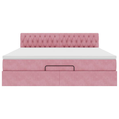 Struttura Letto Pouf con Materasso Rosa 180x200 cm in Velluto