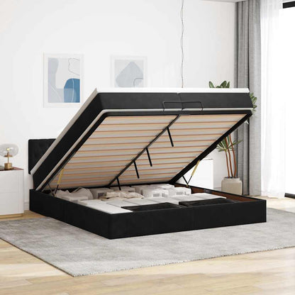 Struttura Letto Pouf con Materassi Nero 200x200 cm Velluto | homemem39