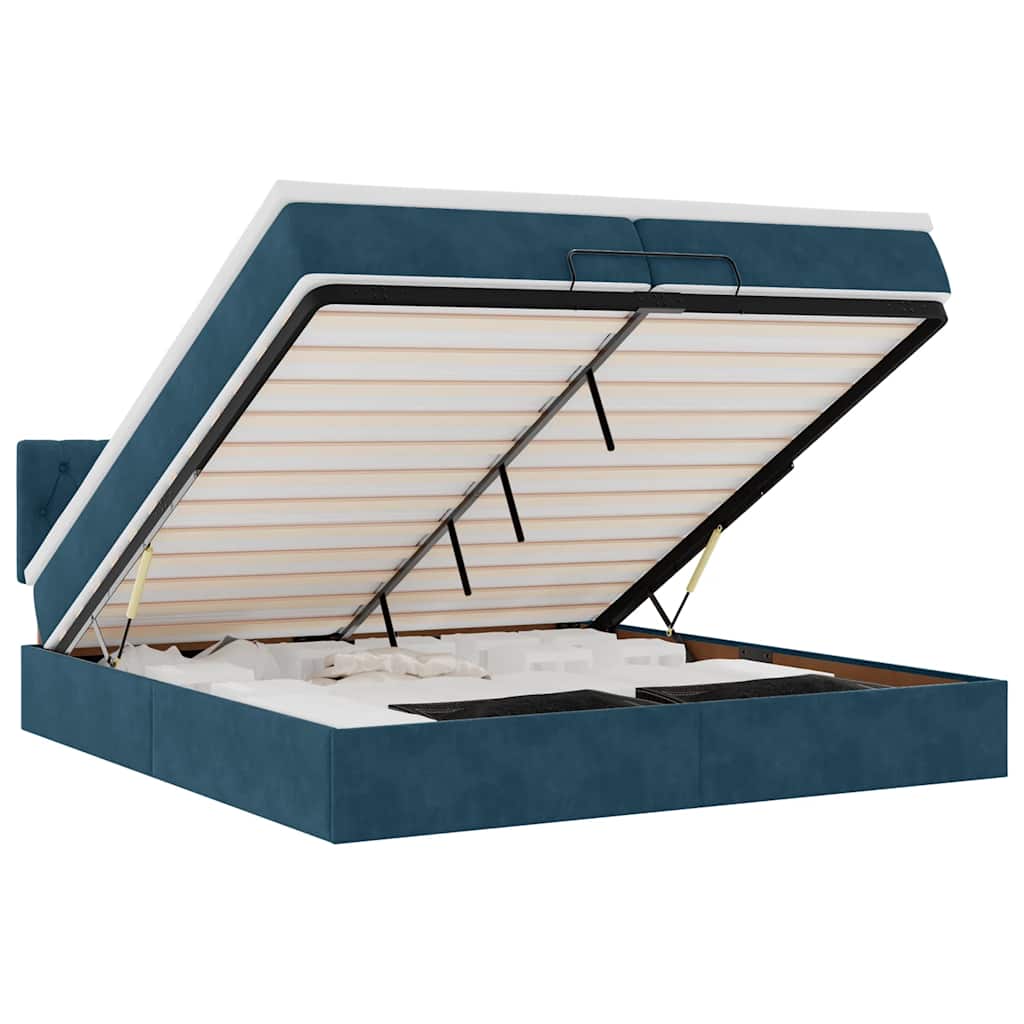 Pouf Letto con Materassi e LED Blu Scuro 200x200cm Velluto | homemem39