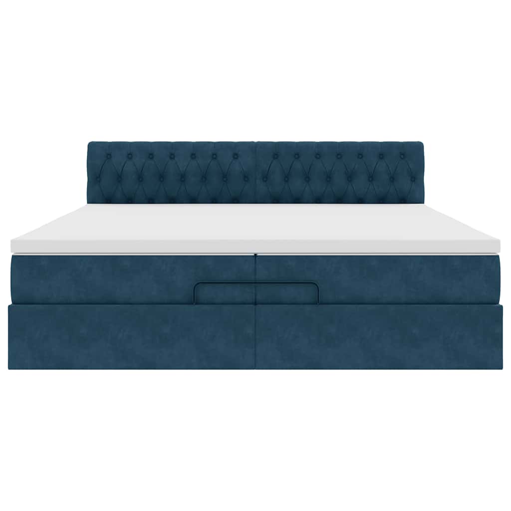 Pouf Letto con Materassi e LED Blu Scuro 200x200cm Velluto | homemem39