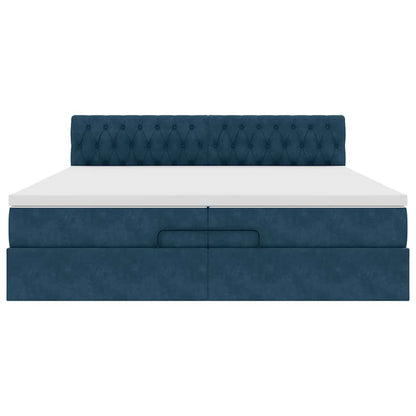 Pouf Letto con Materassi e LED Blu Scuro 200x200cm Velluto | homemem39