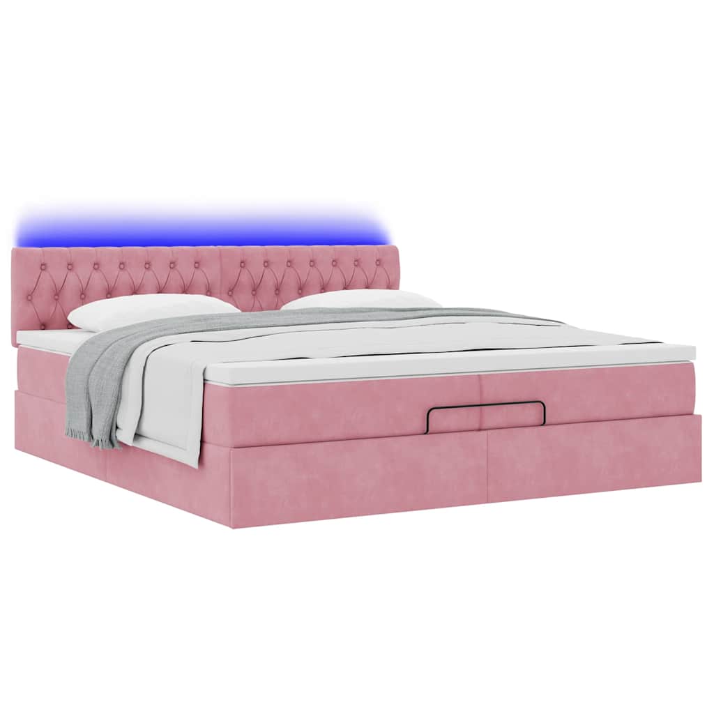 Struttura Letto Pouf con Materassi Rosa 200x200 cm Velluto | homemem39