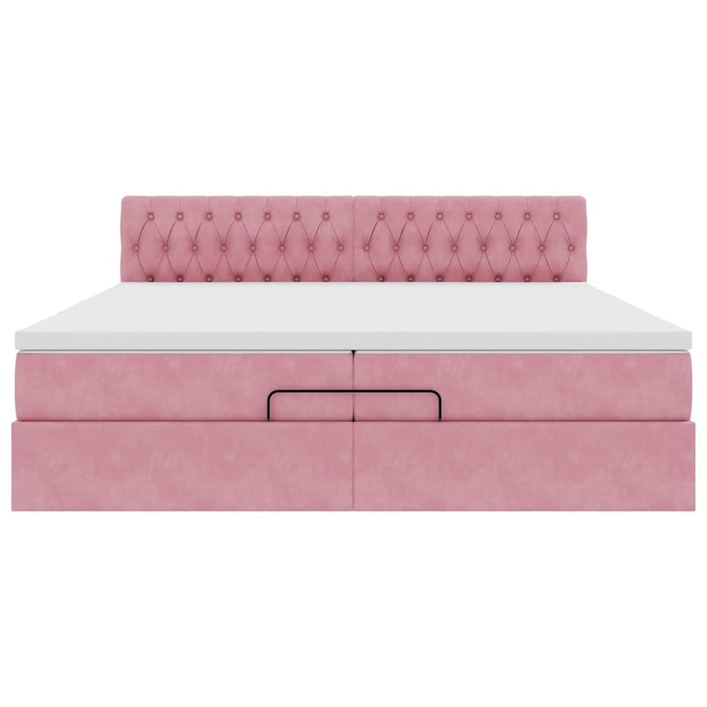 Struttura Letto Pouf con Materassi Rosa 200x200 cm Velluto | homemem39