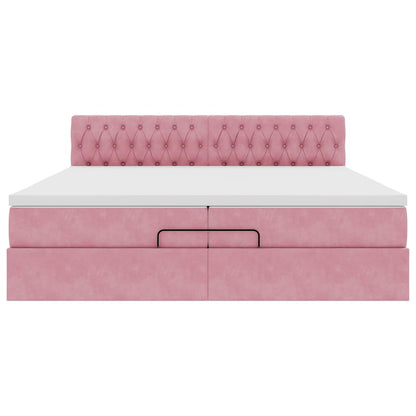Struttura Letto Pouf con Materassi Rosa 200x200 cm Velluto
