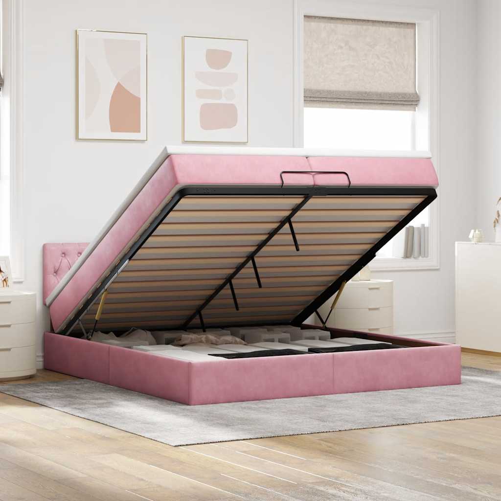 Struttura Letto Pouf con Materassi Rosa 200x200 cm Velluto | homemem39
