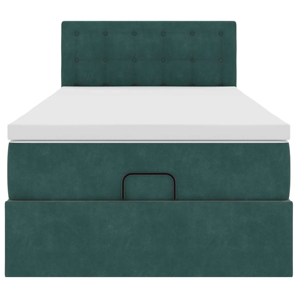 Pouf Letto con Materasso e LED Verde Scuro 80x200cm in Velluto