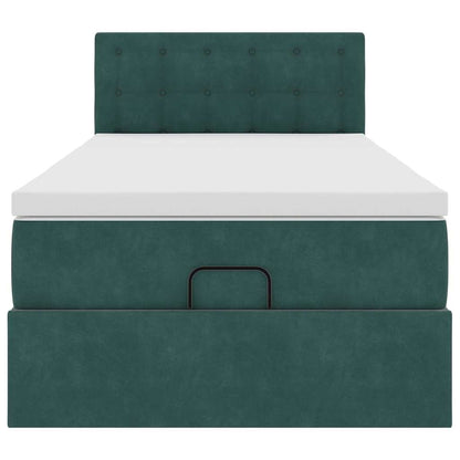 Pouf Letto con Materasso e LED Verde Scuro 80x200cm in Velluto