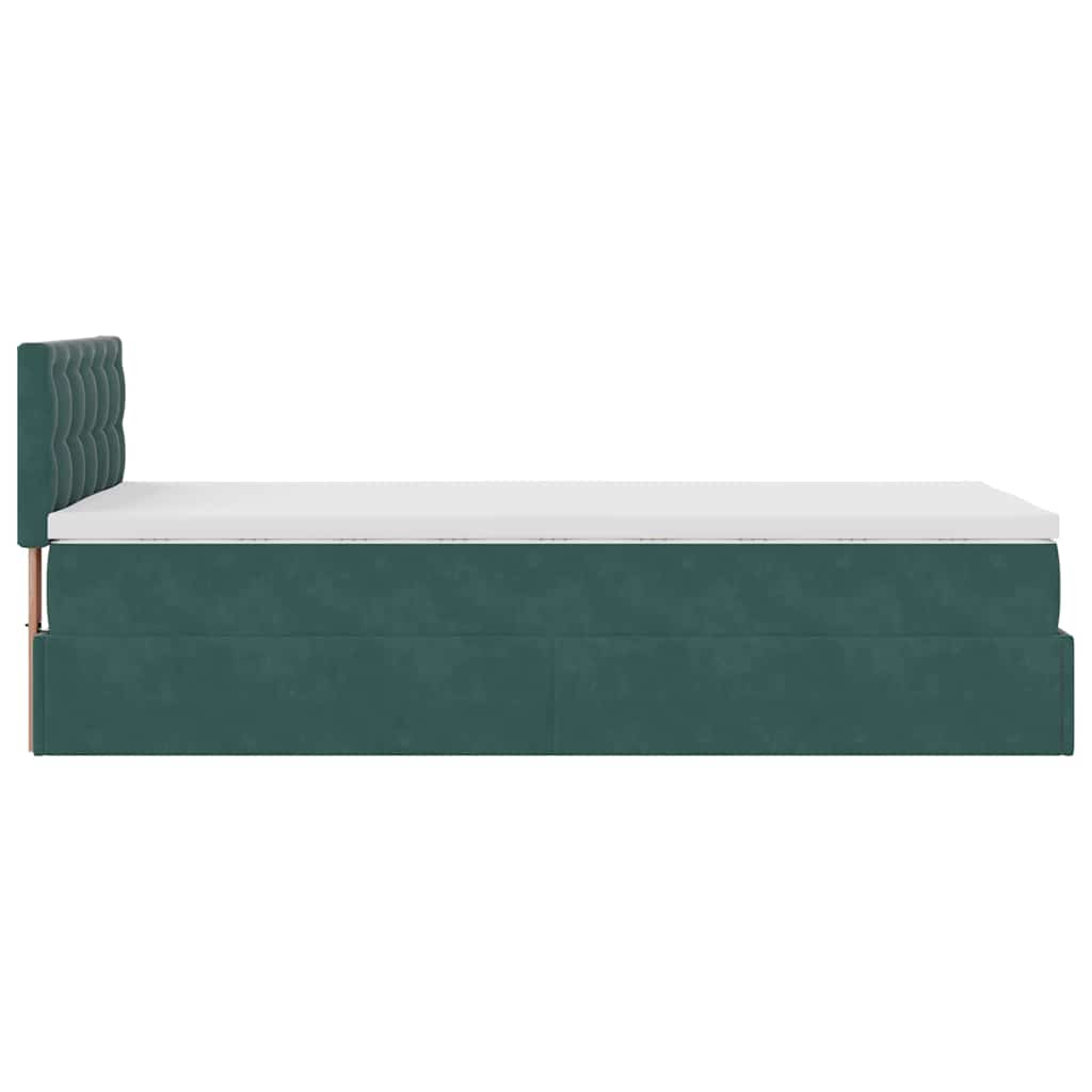 Pouf Letto con Materasso e LED Verde Scuro 80x200cm in Velluto