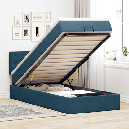 Pouf Letto con Materasso e LED Blu Scuro 80x200cm in Velluto