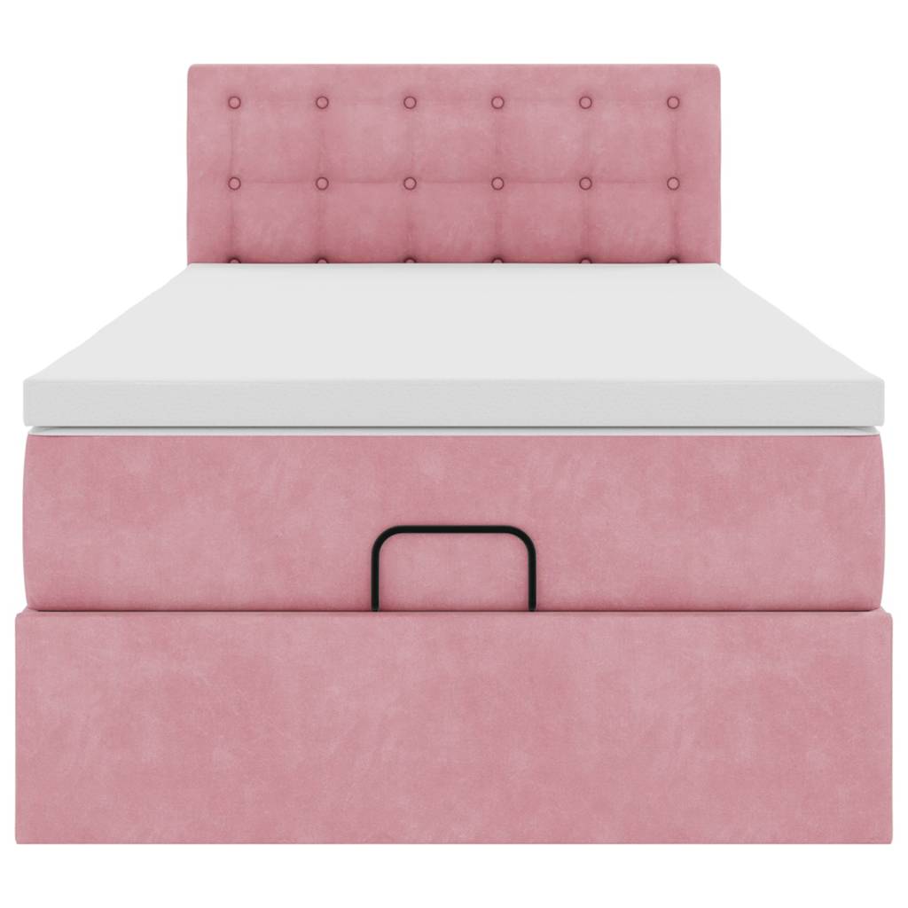 Struttura Letto Pouf con Materasso Rosa 80x200 cm Velluto