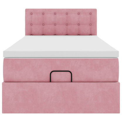 Struttura Letto Pouf con Materasso Rosa 80x200 cm Velluto