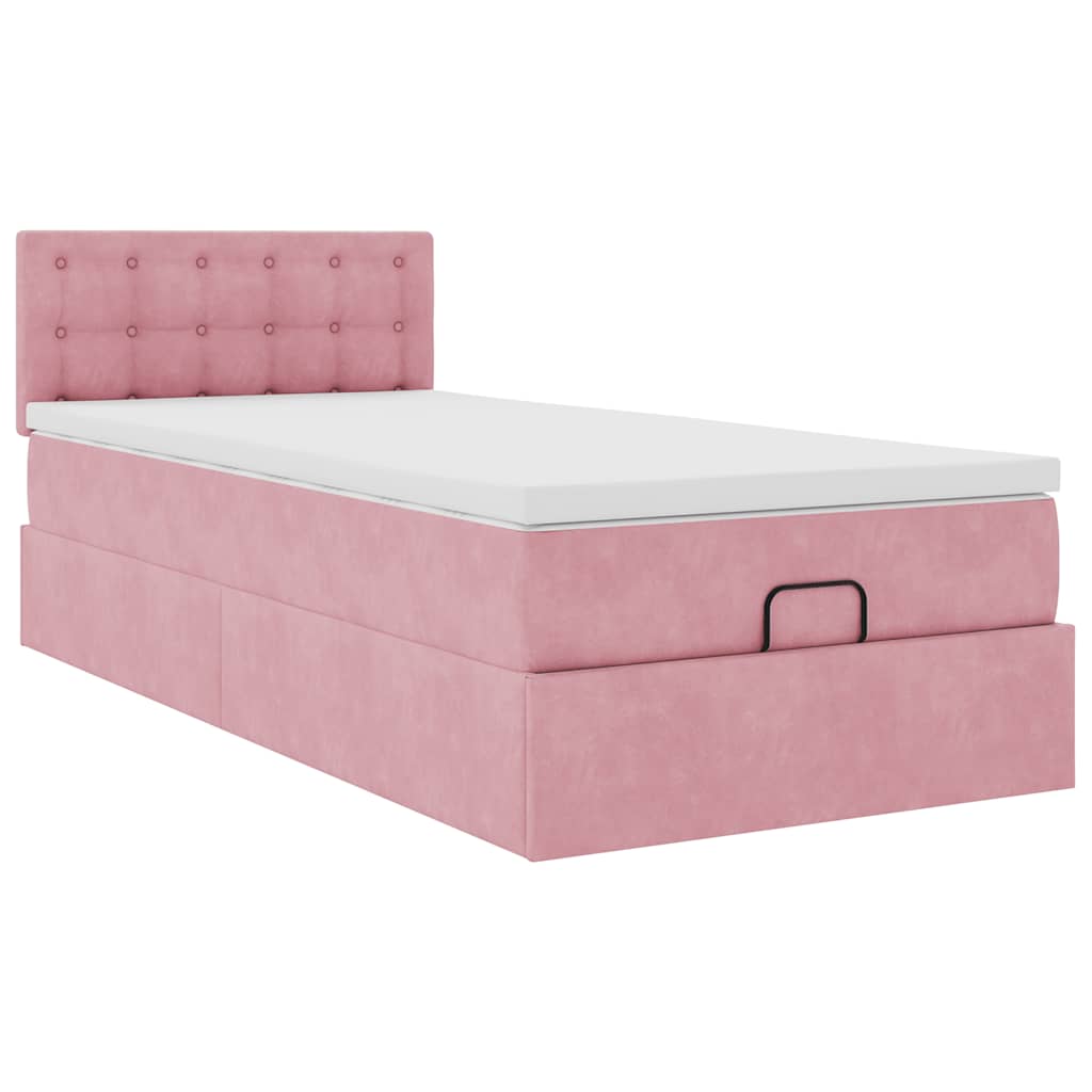 Struttura Letto Pouf con Materasso Rosa 80x200 cm Velluto