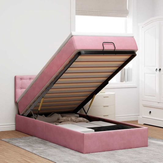 Pouf Letto con Materasso e LED Rosa 80x200cm in Velluto