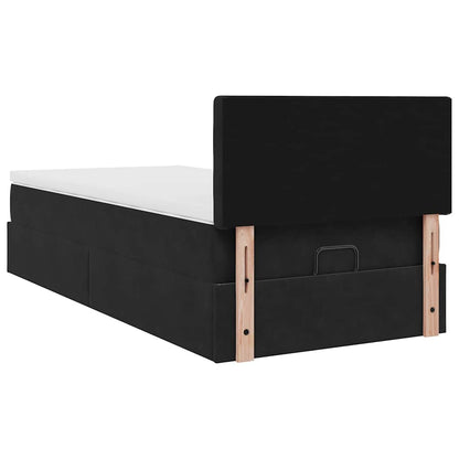 Struttura Letto Pouf con Materasso Nero 90x200 cm in Velluto