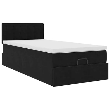 Struttura Letto Pouf con Materasso Nero 90x200 cm in Velluto
