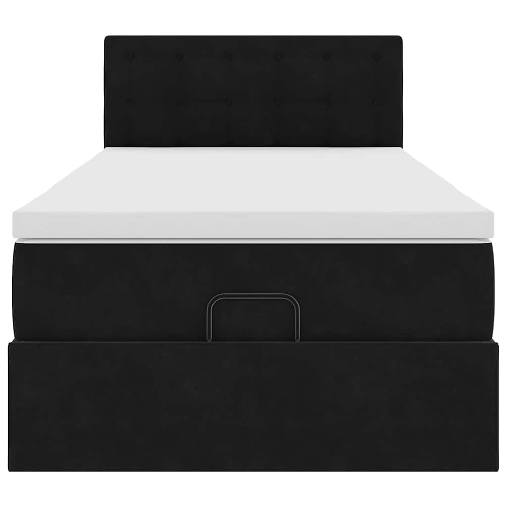 Struttura Letto Pouf con Materasso Nero 90x200 cm in Velluto