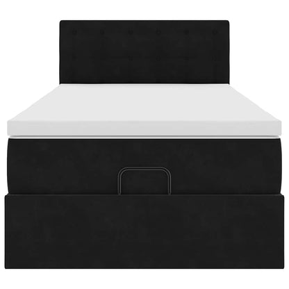 Struttura Letto Pouf con Materasso Nero 90x200 cm in Velluto