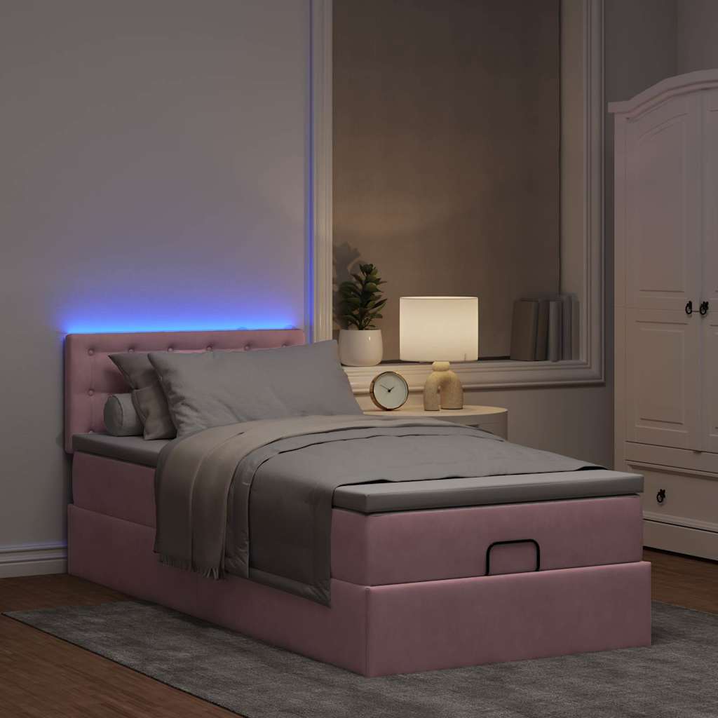 Struttura Letto Pouf con Materasso Rosa 90x200 cm in Velluto | homemem39