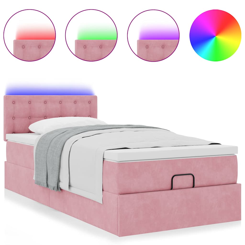 Struttura Letto Pouf con Materasso Rosa 90x200 cm in Velluto | homemem39