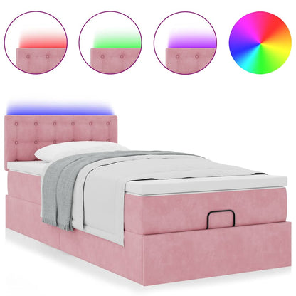 Struttura Letto Pouf con Materasso Rosa 90x200 cm in Velluto | homemem39