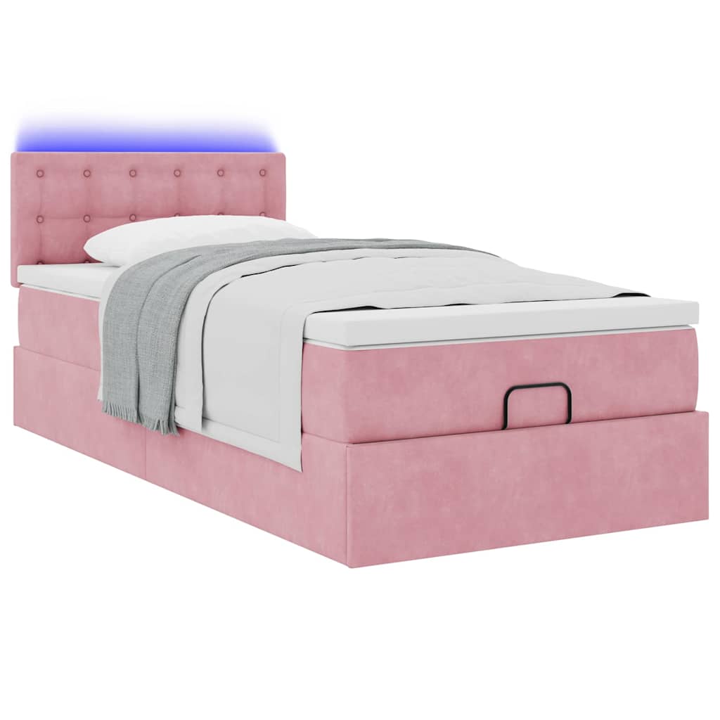 Struttura Letto Pouf con Materasso Rosa 90x200 cm in Velluto | homemem39