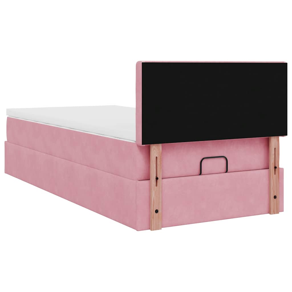 Struttura Letto Pouf con Materasso Rosa 100x200 cm Velluto