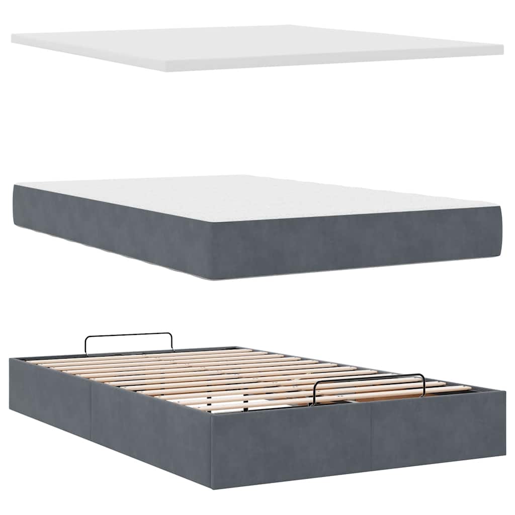 Pouf Letto con Materasso e LED Grigio Scuro 120x190cm Velluto