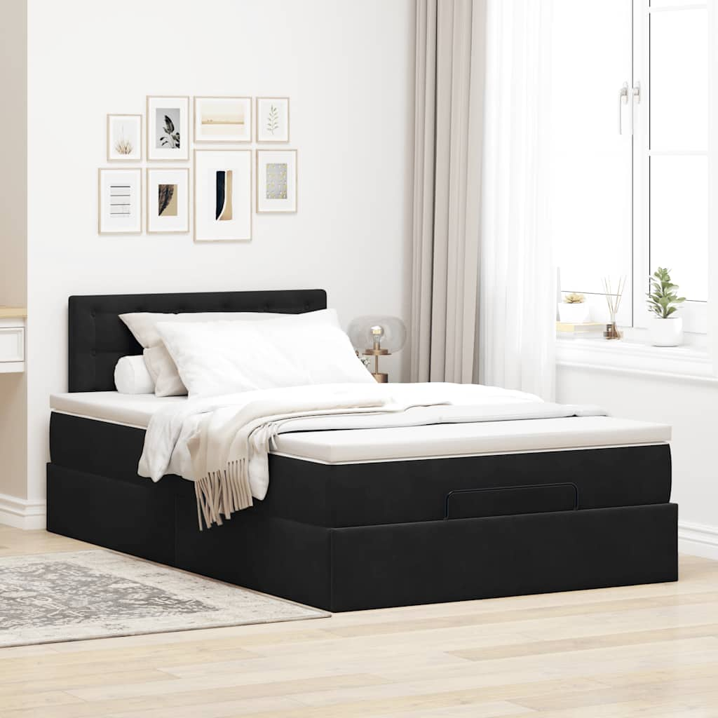 Struttura Letto Pouf con Materasso Nero 120x190 cm Velluto