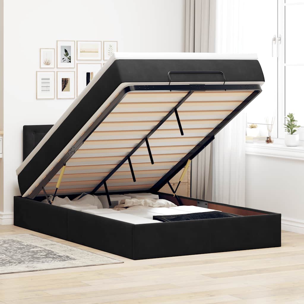 Pouf Letto con Materasso e LED Nero 120x190cm in Velluto