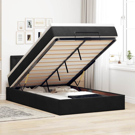 Pouf Letto con Materasso e LED Nero 120x190cm in Velluto