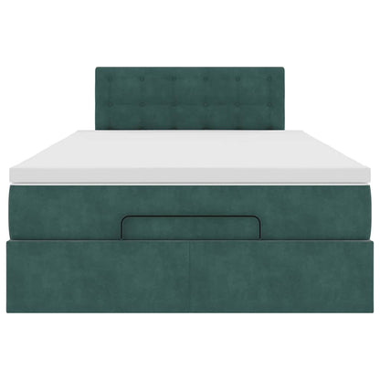 Pouf Letto con Materasso e LED Verde Scuro 120x190cm in Velluto
