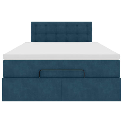 Pouf Letto con Materasso e LED Blu Scuro 120x190cm in Velluto