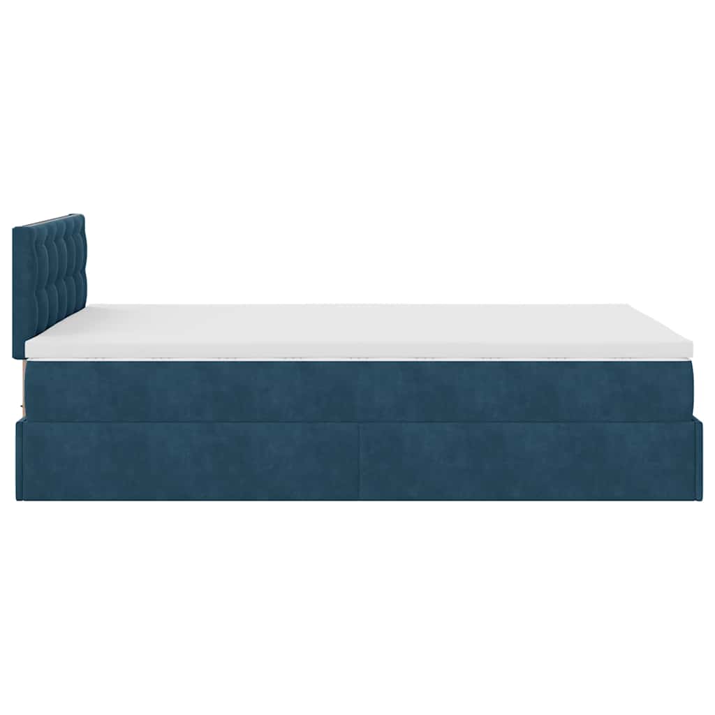 Pouf Letto con Materasso e LED Blu Scuro 120x190cm in Velluto