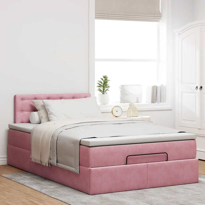 Struttura Letto Pouf con Materasso Rosa 120x190 cm Velluto