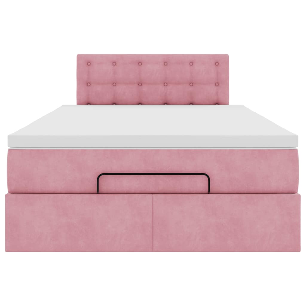 Struttura Letto Pouf con Materasso Rosa 120x190 cm Velluto