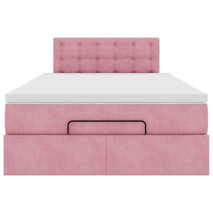 Struttura Letto Pouf con Materasso Rosa 120x190 cm Velluto