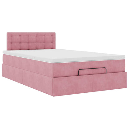 Struttura Letto Pouf con Materasso Rosa 120x190 cm Velluto