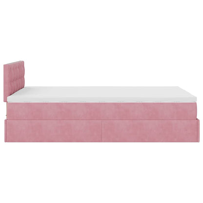 Struttura Letto Pouf con Materasso Rosa 120x190 cm Velluto