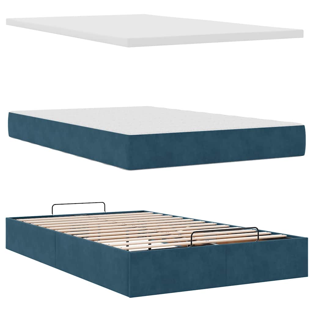 Struttura Letto Pouf con Materasso Blu Scuro 120x200 cm Velluto | homemem39