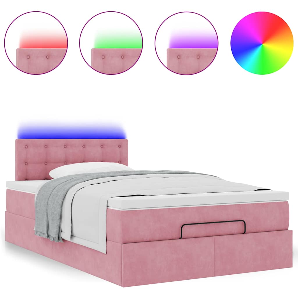 Struttura Letto Pouf con Materasso Rosa 120x200 cm Velluto | homemem39