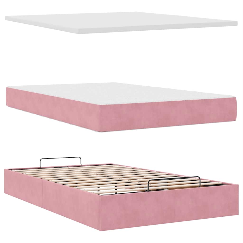 Struttura Letto Pouf con Materasso Rosa 120x200 cm Velluto | homemem39